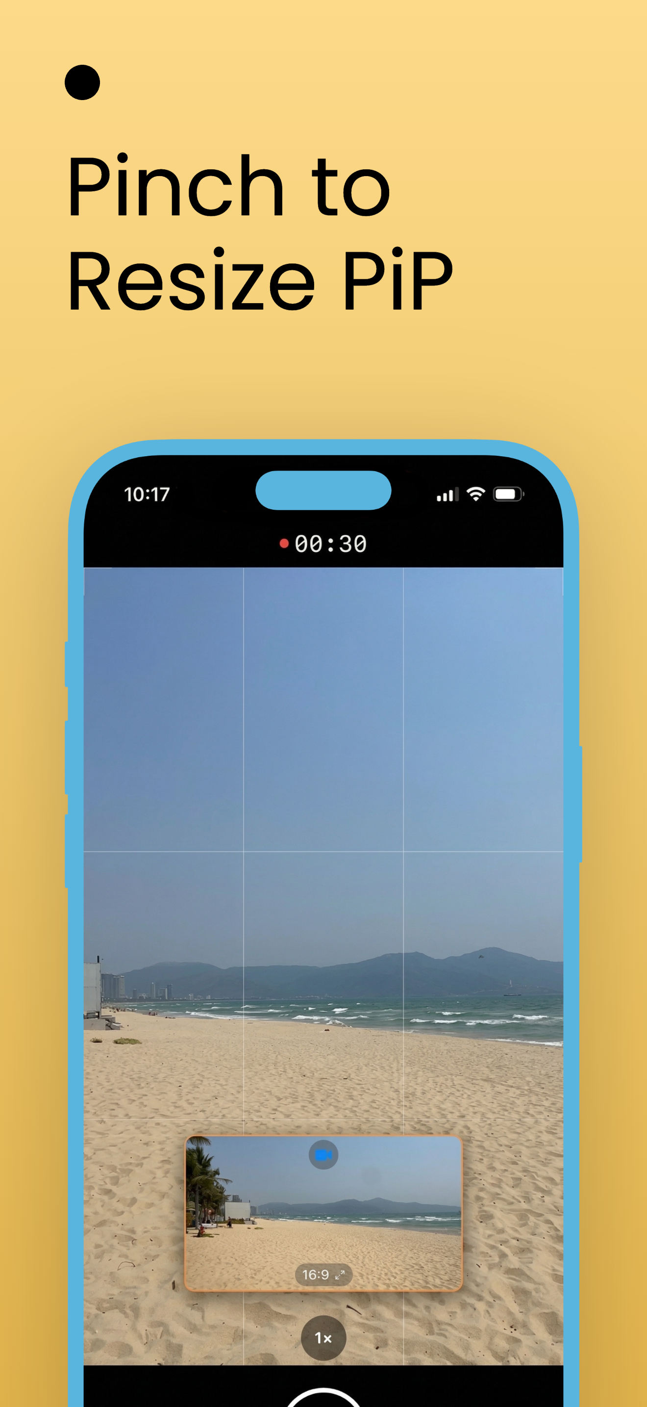 Pinch to resize PiP overlay